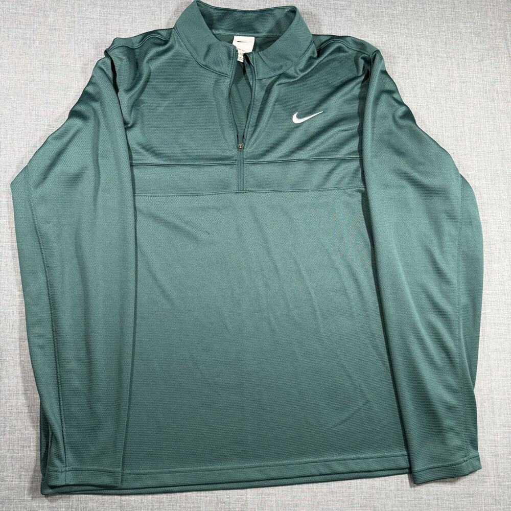 Nike Dri Fit 1/4 Zip Jacket Mens XL Green Swoosh Athletic Golf Pullover